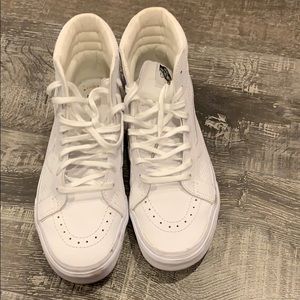 white leather high top vans womens